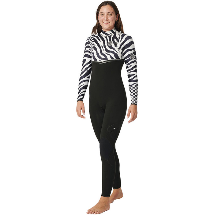 2024 Rip Curl Mujer E-Bomb 3/2mm Zip Free Neopreno 14NWFS - Black / White